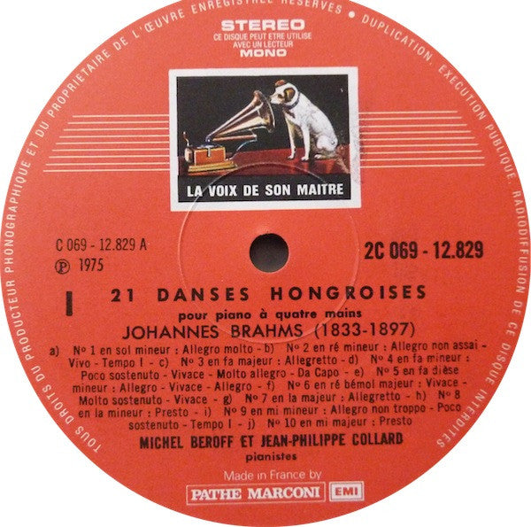 Johannes Brahms - Michel Béroff Et Jean-Philippe Collard : 21 Danses Hongroises Pour Piano À Quatre Mains  (LP, Gat)