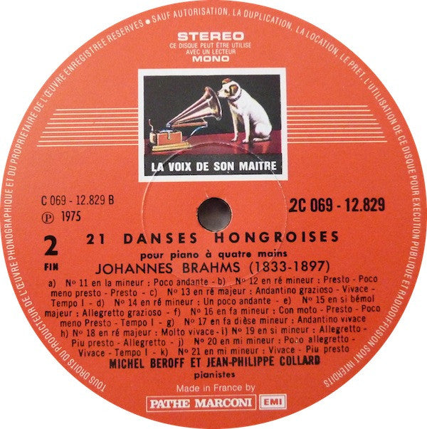 Johannes Brahms - Michel Béroff Et Jean-Philippe Collard : 21 Danses Hongroises Pour Piano À Quatre Mains  (LP, Gat)