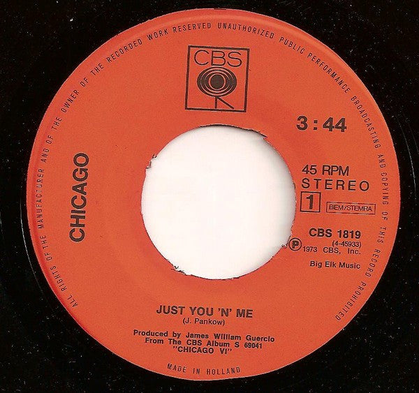 Chicago (2) : Just You 'N' Me (7", Single)