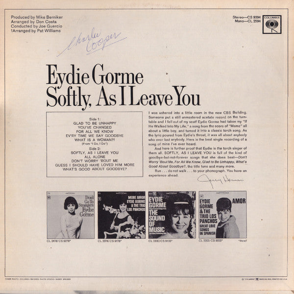 Eydie Gormé : Softly, As I Leave You (LP, Album)