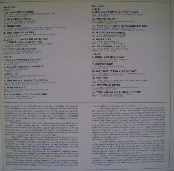 The Andrews Sisters : The Best Of The Andrews Sisters (2xLP, Comp, RE, Gat)
