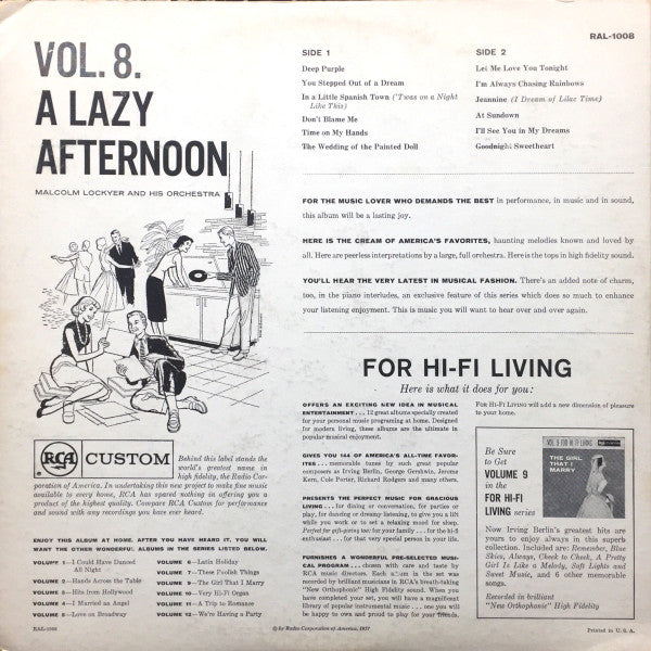 Malcolm Lockyer And His Orchestra* : A Lazy Afternoon (LP, Album)