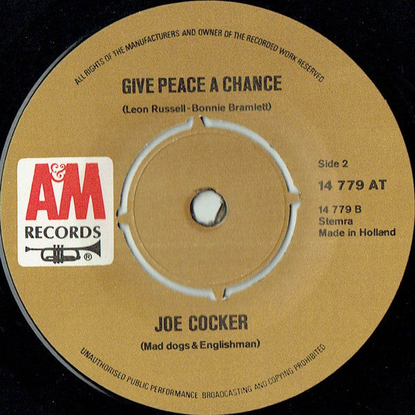 Joe Cocker : Cry Me A River / Give Peace A Chance (7", Single)