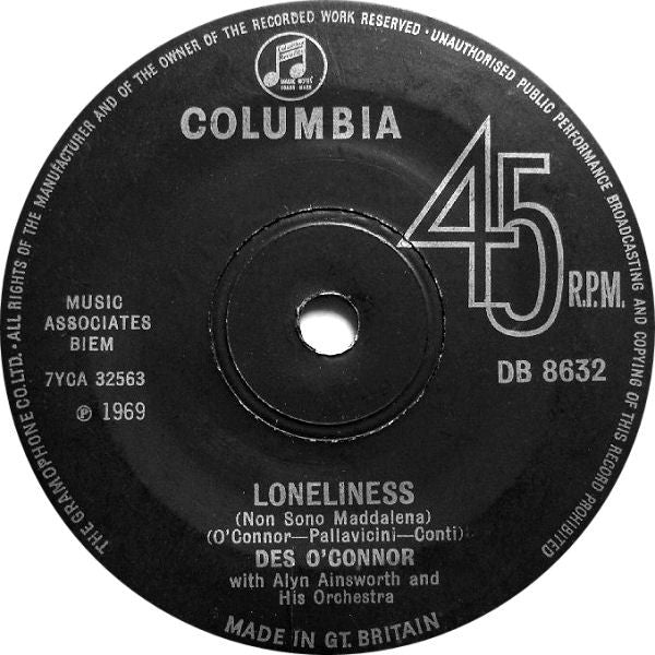 Des O'Connor : Loneliness (Non Sono Maddalena) (7", Single, Sol)