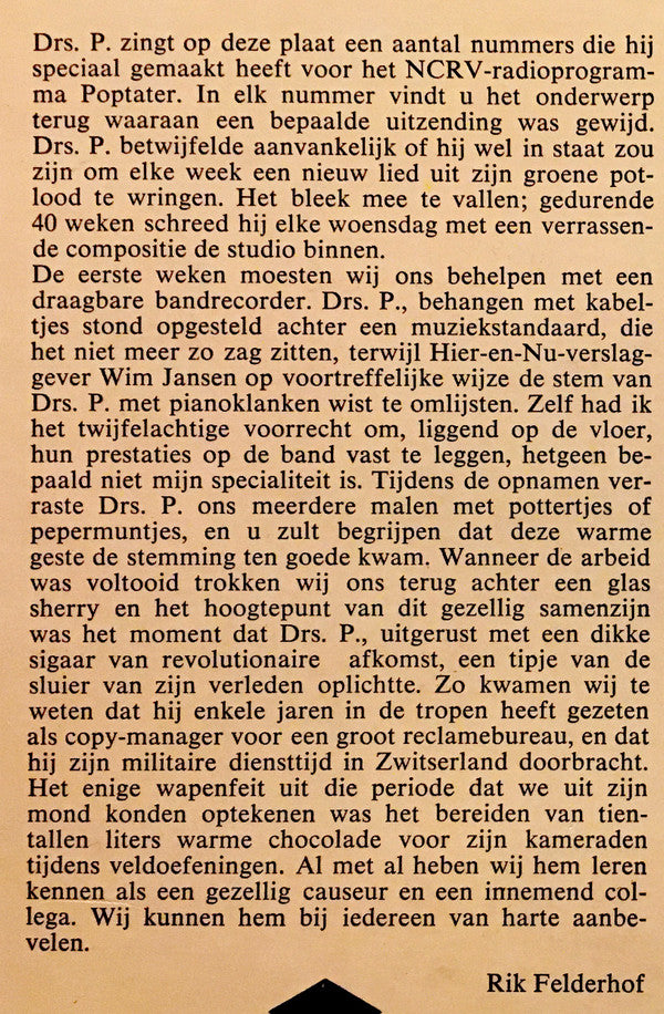 Drs. P.* : Zingt Allen Mee Met Drs. P. (LP, Album)