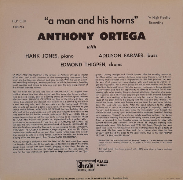 Anthony Ortega : A Man And His Horns (LP, Album, Mono, RE)