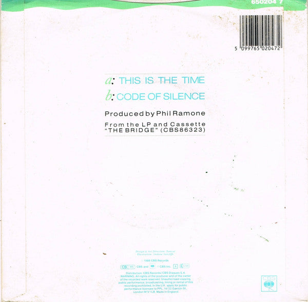 Billy Joel : This Is The Time (7", Single)