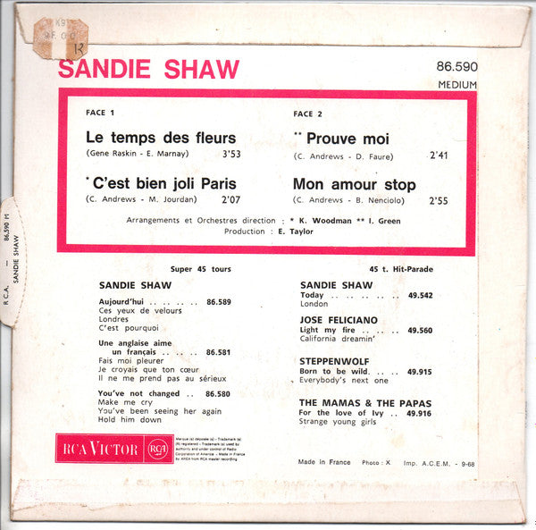 Sandie Shaw : Le Temps Des Fleurs (7", EP)