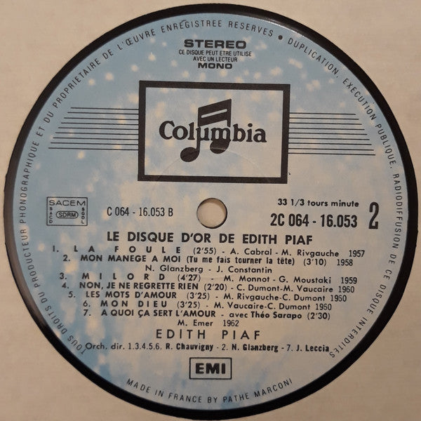 Edith Piaf : Le Disque D'Or D'Edith Piaf (LP, Comp, Gat)