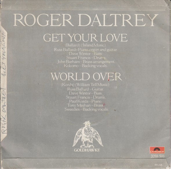 Roger Daltrey : Get Your Love (7", Single)