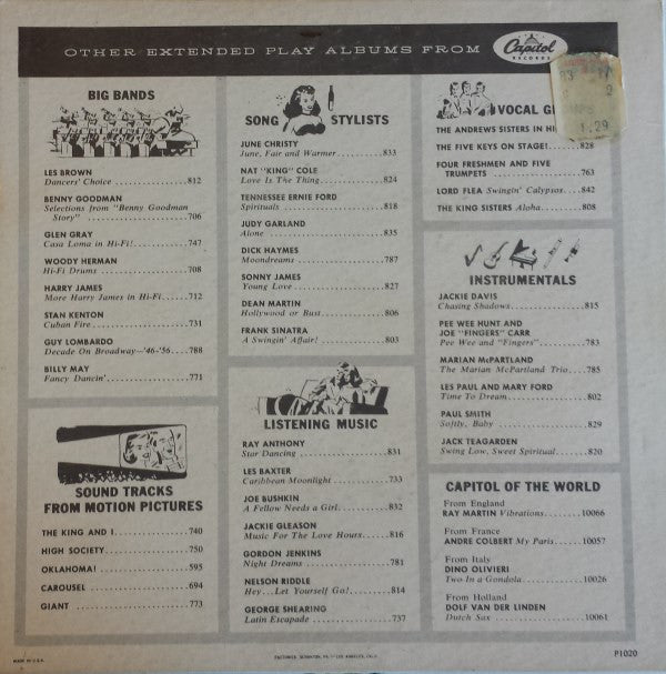 Nat King Cole With Nelson Riddle : Around The World (7", EP)