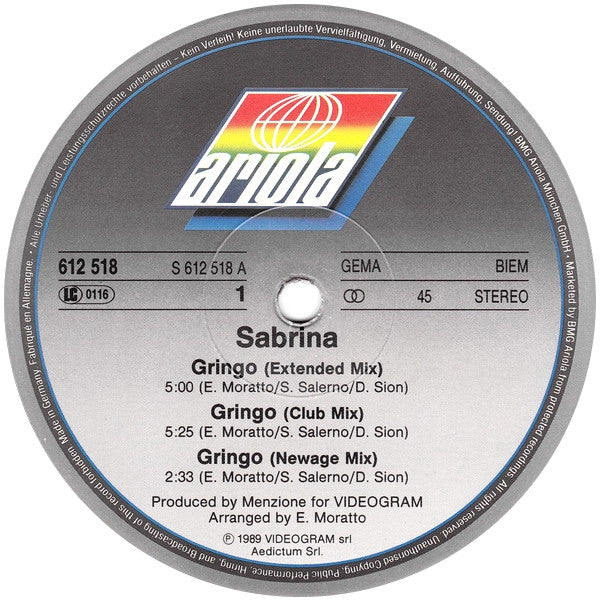 Sabrina : Gringo (12", Maxi)