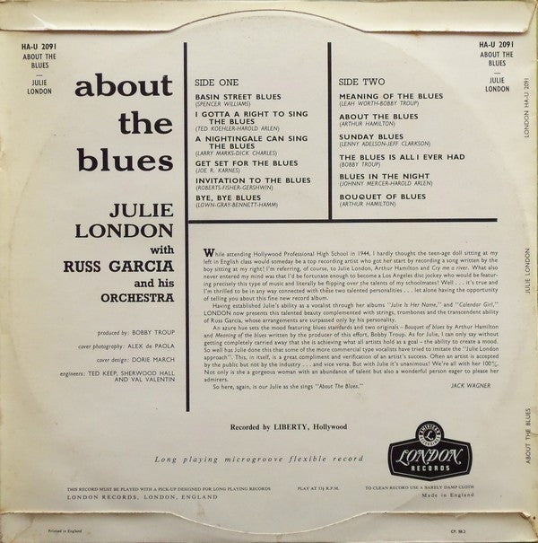 Julie London : About The Blues (LP, Album)