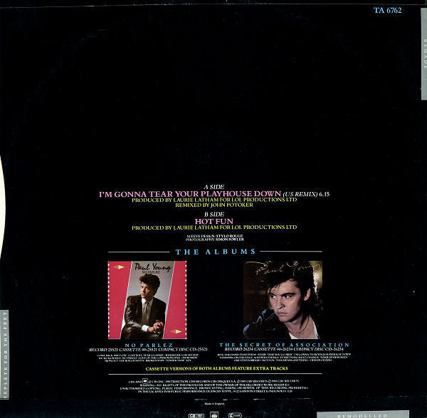 Paul Young : I'm Gonna Tear Your Playhouse Down (Remixed U.S. Dance Floor Smash) (12", Single)
