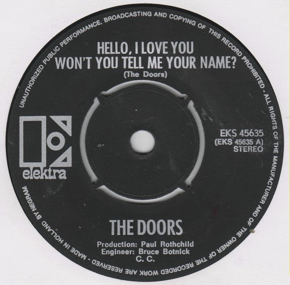 The Doors : Hello, I Love You, Won't You Tell Me Your Name? (7", Single)
