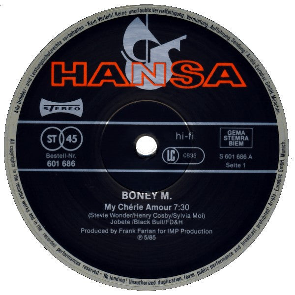 Boney M. : My Chérie Amour (U.S. Club-Mix - Special Extended) (12", Maxi)