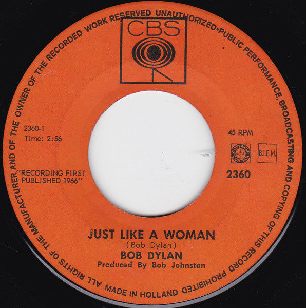 Bob Dylan : Just Like A Woman (7", Single)