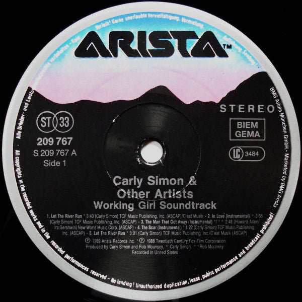 Various Featuring Music By Carly Simon : Working Girl (Original Soundtrack Album) (LP, Comp)