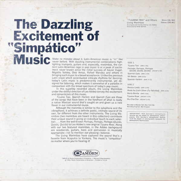 Living Marimbas : Tijuana Taxi (LP, Album)