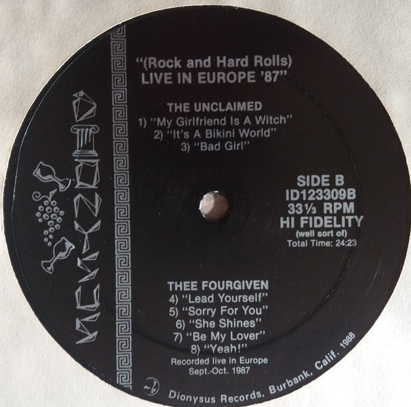 The Unclaimed / Thee Fourgiven / Lee Joseph : (Rock And Hard Rolls) Live In Europe '87 (LP, Album)