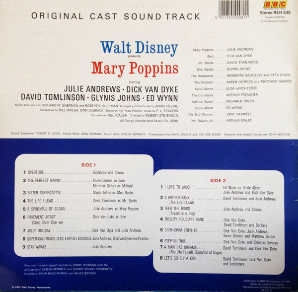 Various : Walt Disney's Mary Poppins:  Original Cast Soundtrack (LP, Album)