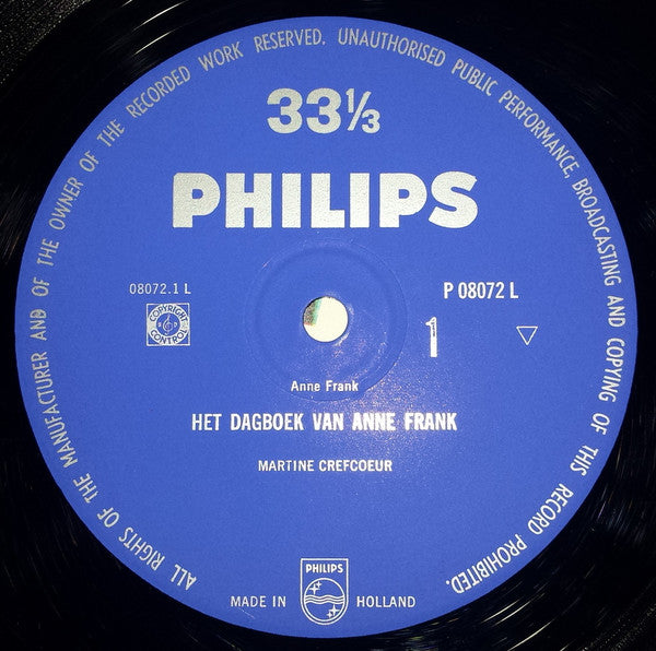 Martine Crefcoeur : Het Achterhuis; Martine Crefcoeur Leest Uit Het Dagboek Van Anne Frank. (LP, Mono, Gat)