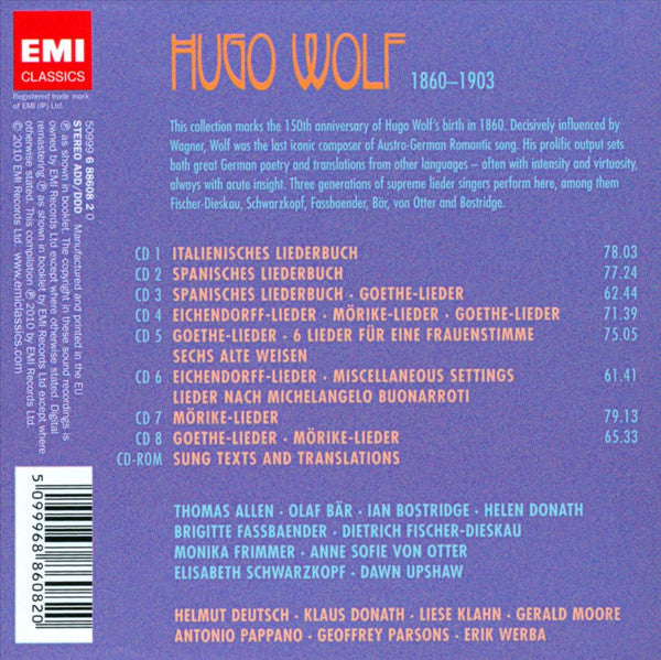 Hugo Wolf - Elisabeth Schwarzkopf · Dietrich Fischer-Dieskau · Olaf Bär · Anne Sofie Von Otter · Ian Bostridge · Thomas Allen · Helmut Deutsch · Gerald Moore · Antonio Pappano · Geoffrey Parsons (2) : The Anniversary Edition (8xCD + CD-ROM + Box, Comp)