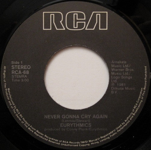 Eurythmics : Never Gonna Cry Again (7", Single)