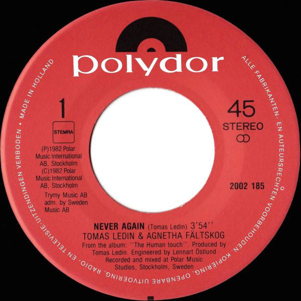 Tomas Ledin / Agnetha Fältskog : Never Again (7", Single)