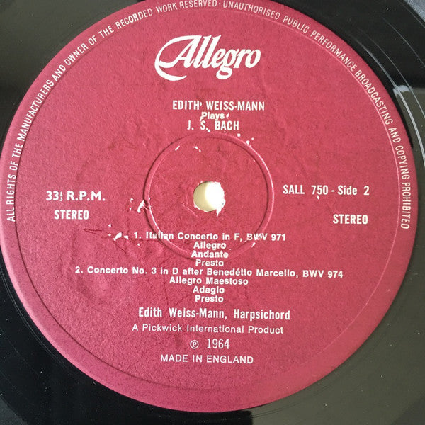 Johann Sebastian Bach, Andrés Segovia, Edith Weiss-Mann : Andres Segovia Plays J. S. Bach (LP)