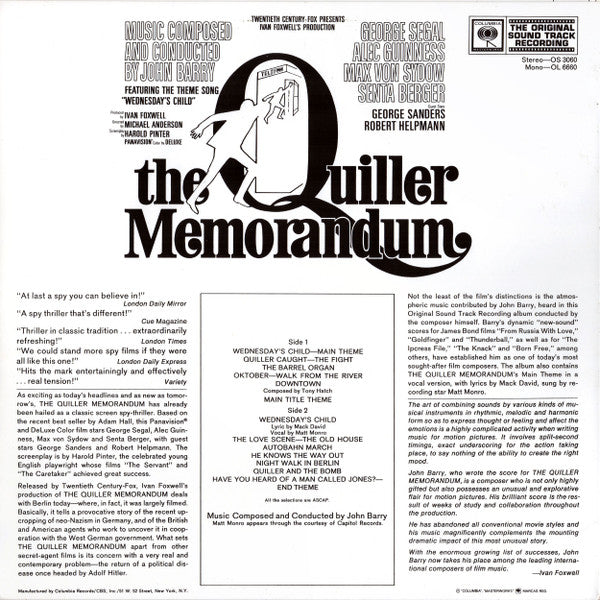 John Barry : The Quiller Memorandum (Original Sound Track Recording) (LP, Album, RE)