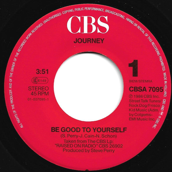 Journey : Be Good To Yourself (7", Single)