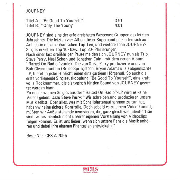 Journey : Be Good To Yourself (7", Single)