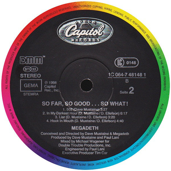 Megadeth : So Far, So Good... So What! (LP, Album)