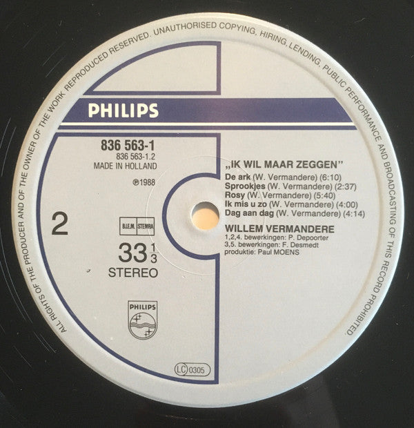 Willem Vermandere : Ik Wil Maar Zeggen (LP, Album)