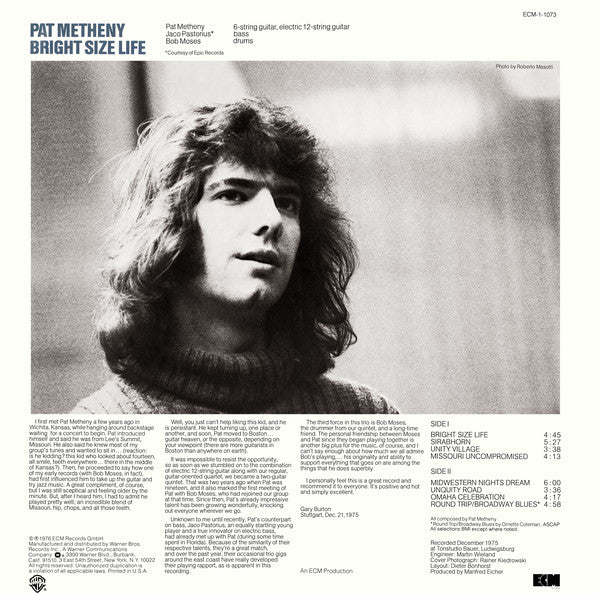 Pat Metheny : Bright Size Life (LP, Album, RE, Wak)