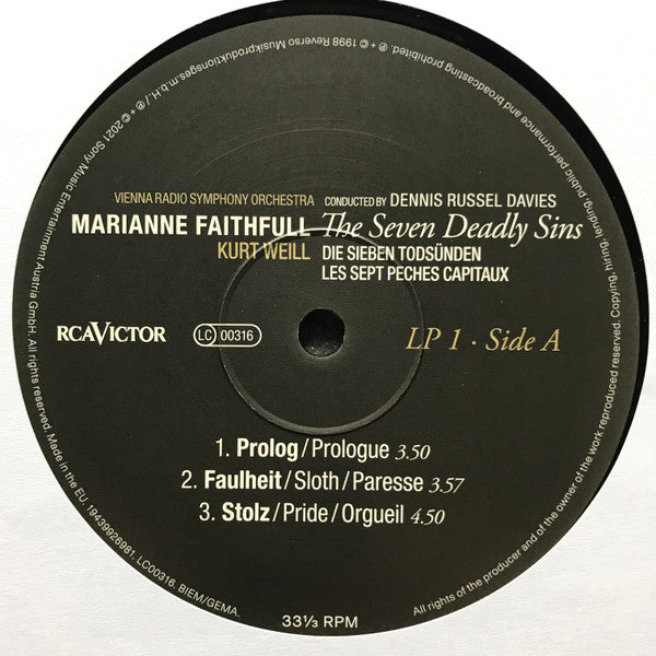 ORF Radio-Symphonieorchester Wien Conducted By Dennis Russell Davies, Marianne Faithfull, Kurt Weill : The Seven Deadly Sins = Die Sieben Todsünden = Les Sept Peches Capitaux (2xLP, RE)
