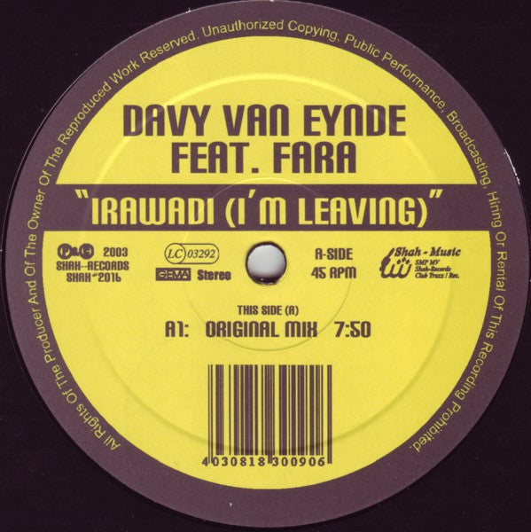 Davy van Eynde Feat. Fara : Irawadi (I'm Leaving) (12")