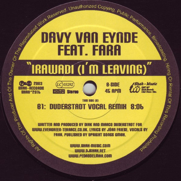 Davy van Eynde Feat. Fara : Irawadi (I'm Leaving) (12")