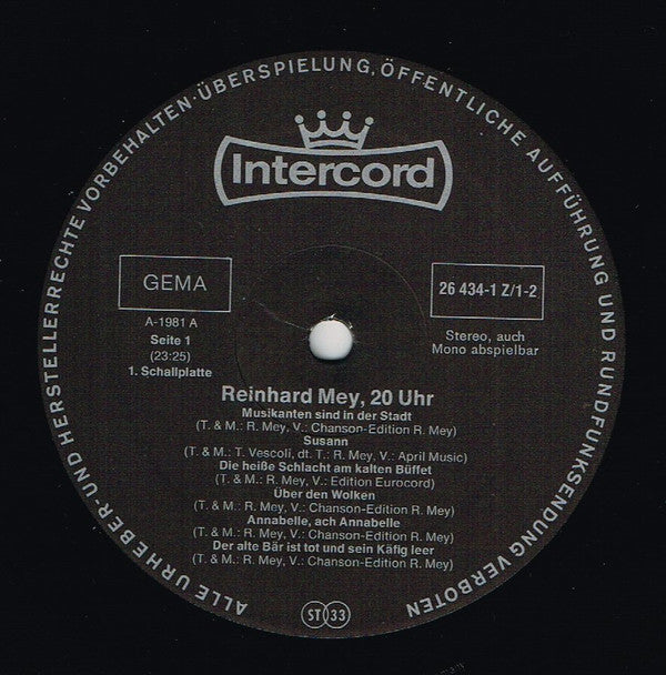 Reinhard Mey : 20.00 Uhr (2xLP, Album, Gat)