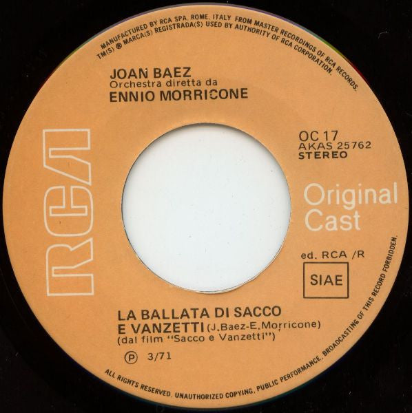 Joan Baez - Ennio Morricone : Here's To You / La Ballata Di Sacco E Vanzetti (7")
