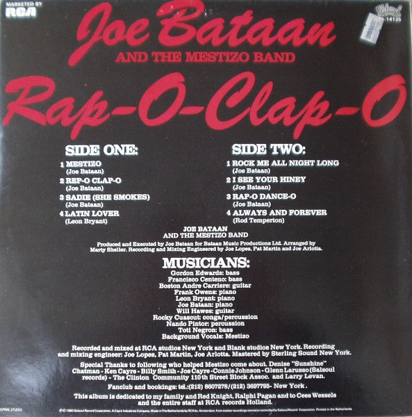 Joe Bataan And The Mestizo Band : Rap-O Clap-O (LP, Album, M/Print, P/Mixed)
