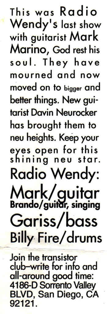 Radio Wendy : Live At The Casbah (7")