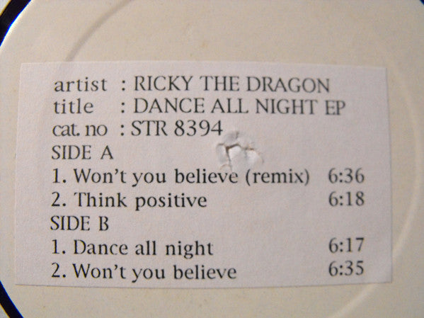 Ricky The Dragon : Dance All Night EP (12", EP, W/Lbl)