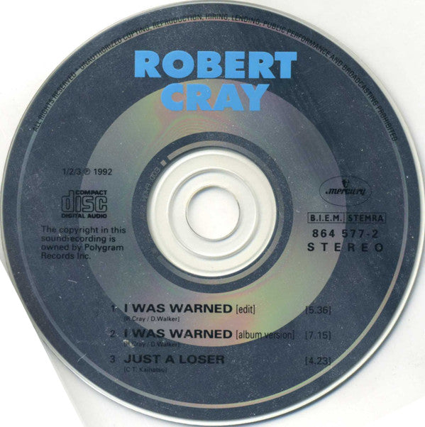 Robert Cray : I Was Warned (CD, Single)