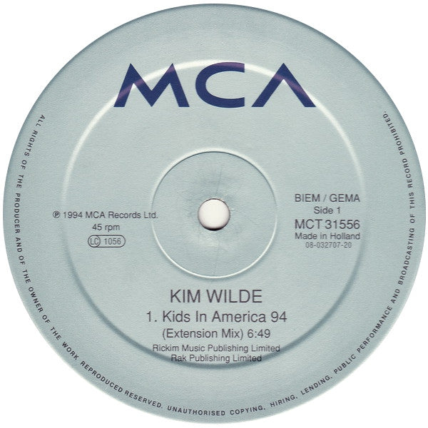 Kim Wilde : Kids In America 1994 (12", Maxi)