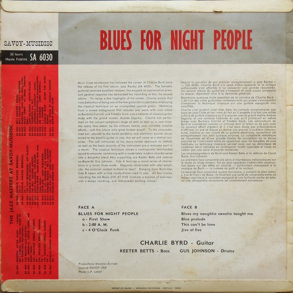 Charlie Byrd : Blues For Night People (LP, Album, RE)