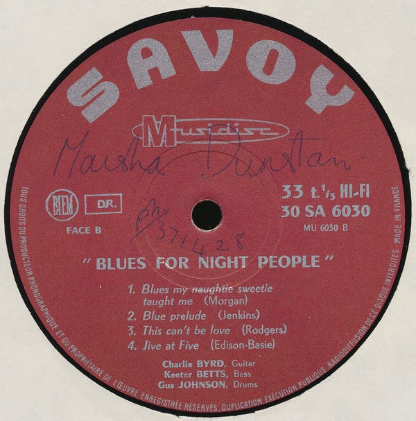 Charlie Byrd : Blues For Night People (LP, Album, RE)
