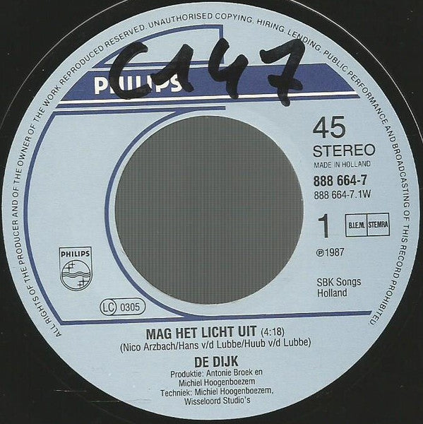 De Dijk : Mag Het Licht Uit (7", Single)