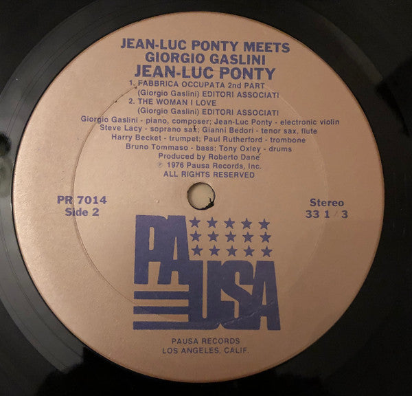 Jean-Luc Ponty With Giorgio Gaslini / Steve Lacy / Harry Beckett / Tony Oxley / Gianni Bedori / Bruno Tommaso / Paul Rutherford (2) : Jean-Luc Ponty Meets Giorgio Gaslini (LP, Album, Tan)